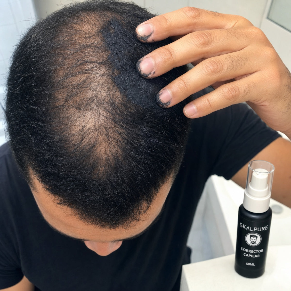 Aplicando el gel SKALPURE en la coronilla